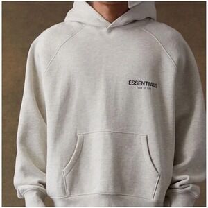 FEAR OF GOD‎ ESSENTIALS Hoodie Light Oatmeal Colorblock Logo Size XXL